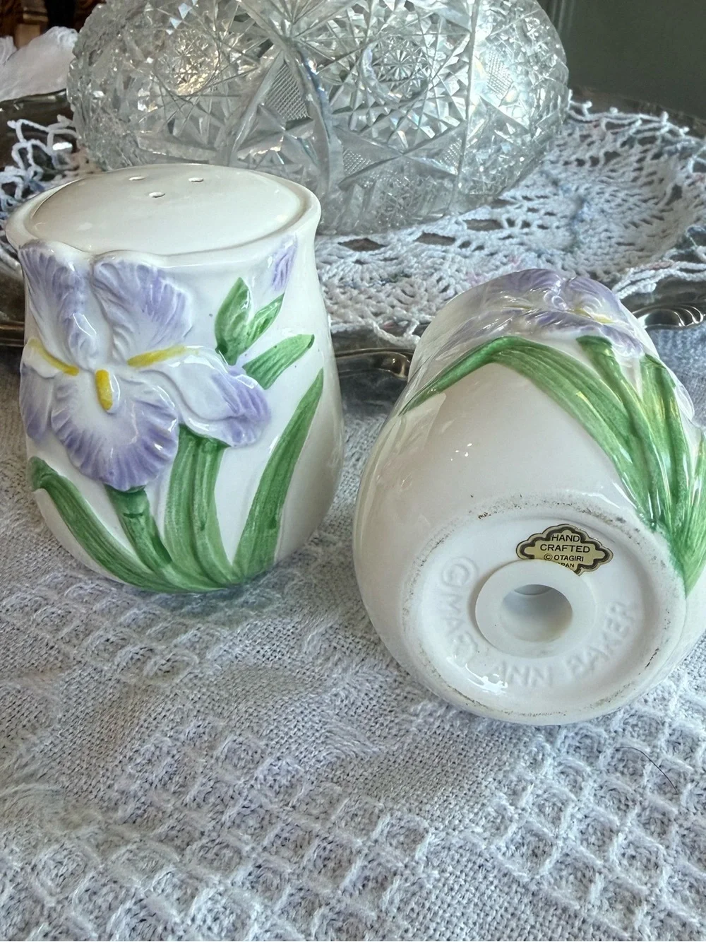 Lavender Iris Ceramic Salt and Pepper Shakers - Otagiri